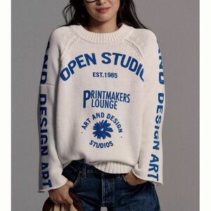 Women's Cream and Blue Graphic Sweater